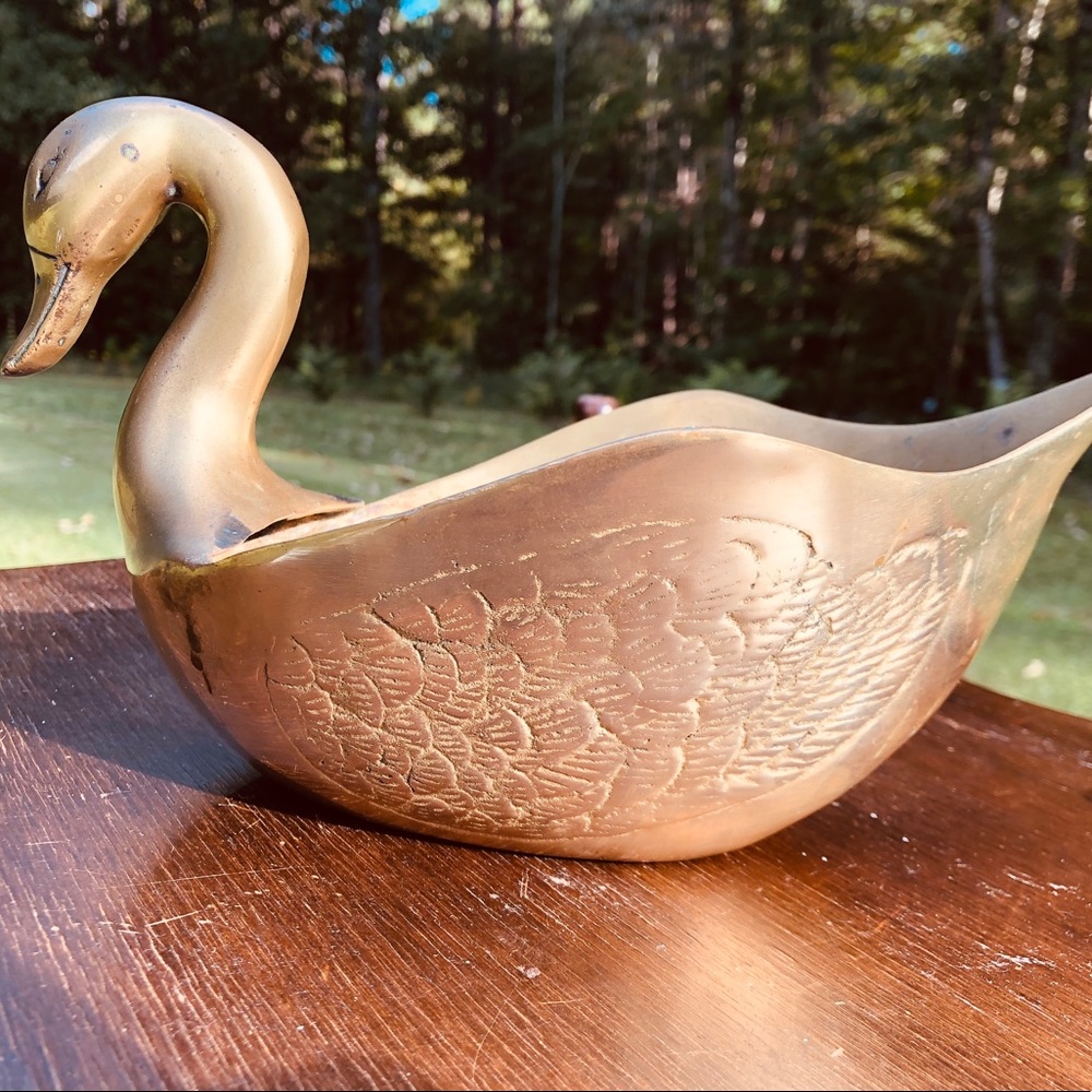 Mid Century Modern Brass Swan Trinket Bowl